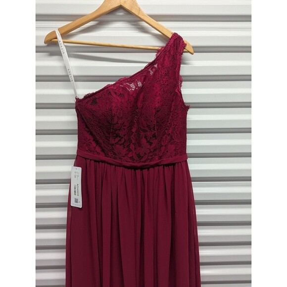Azazie Demi Size 8 (A8) Burgundy A-Line One Shoulder Chiffon Dress x1-16 - Picture 3 of 10